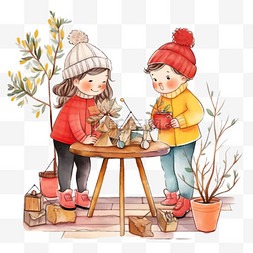 可爱孩子植物卡通手绘元素冬天