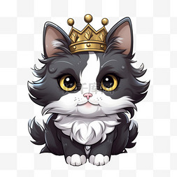 小猫线条皇冠免扣元素装饰素材