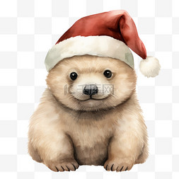 可爱戴圣诞帽水彩北极熊免扣元素