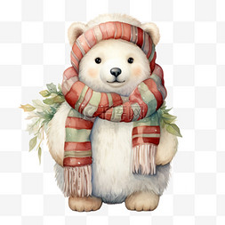 北极熊水彩图片_可爱冬天戴围巾水彩北极熊免扣元