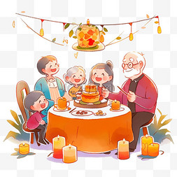 院子背景图片_新年家人聚餐团圆卡通手绘元素