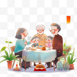 开心的一家人卡通图片_家人团圆聚餐新年卡通手绘元素