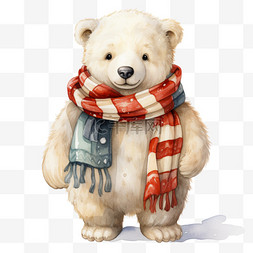 北极熊水彩图片_可爱冬天戴围巾水彩北极熊免扣元