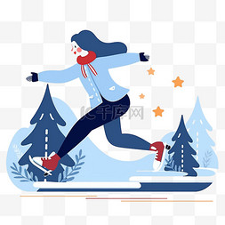 滑冰女孩冬天卡通手绘元素