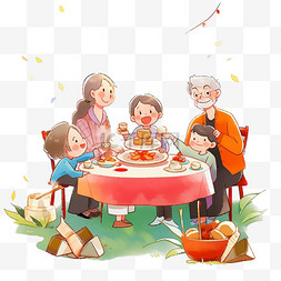卡通美食背景素材图片_家人团圆聚餐卡通手绘新年元素
