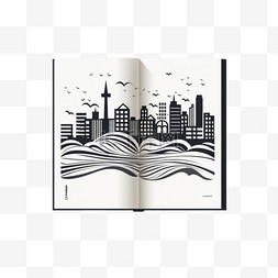 黑白图书城市元素立体免扣图案