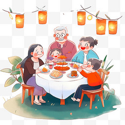 新年家人卡通团圆聚餐手绘元素