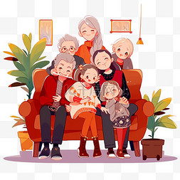 抱爷爷奶奶图片_家人团聚卡通新年手绘元素