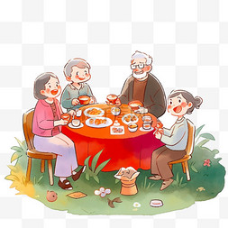 一家人吃饭图片_家人团圆聚餐卡通新年手绘元素