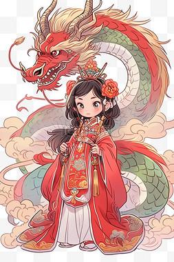 手绘女孩鞋子图片_新年龙年古典女孩卡通元素手绘