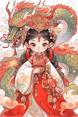 女孩节图片_新年龙年手绘古典女孩卡通元素