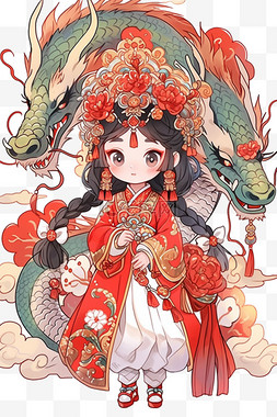 女孩节图片_新年手绘龙年古典女孩卡通元素