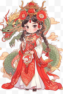 衣服鞋子衣服图片_新年古典女孩龙年卡通手绘元素