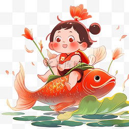 红色手绘的鲤鱼图片_新年年画可爱孩子手绘鲤鱼卡通元