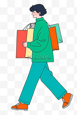 绿色购物节图片_电商男人购物手绘元素购物节