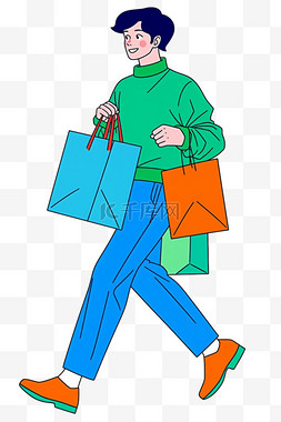 绿色购物节图片_电商元素购物节男人购物手绘