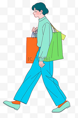 绿色购物节图片_电商购物节男人购物手绘元素