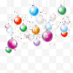 新年透明边框图片_带有透明球和五彩纸屑的圣诞和新