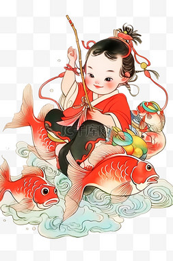 中国文化图片_年画可爱孩子新年线性手绘元素