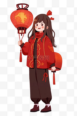 新年图片_卡通新年可爱女孩灯笼手绘元素