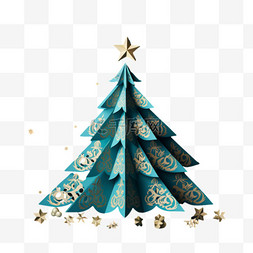 简洁折纸圣诞树元素立体免扣图案