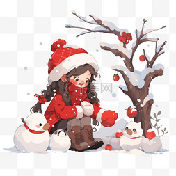 雪人白色图片_可爱孩子玩耍雪地卡通手绘冬天元
