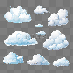 大气云彩图片_卡通白云图标集隔离在蓝色