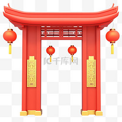 黄色灯笼图片_新年红色大门建筑立体3d元素