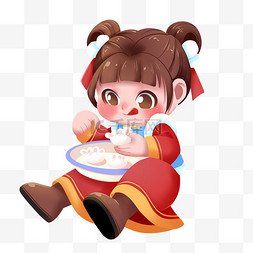 提灯笼的福娃图片_2024龙年新年福娃吃饺子素材