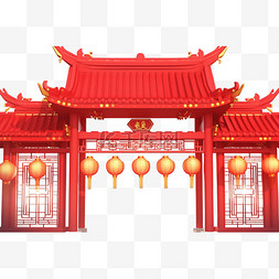 古典建筑图片_新年红色建筑免抠大门元素