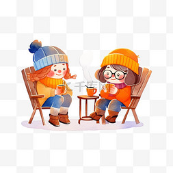 橘色的背景图片_冬天可爱的孩子聊天手绘卡通元素