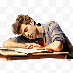 男人在学习时睡着了