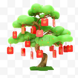 3d松树图片_3D立体春节喜庆发财树松树树木11