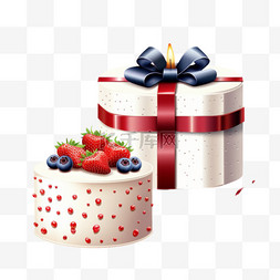 蛋糕蛋糕盒图片_生日贺卡，配有逼真的蛋糕和礼盒