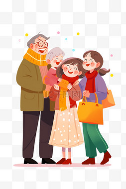抱爷爷奶奶图片_卡通新年家人拜年祝福手绘元素