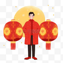 新年剪纸数字图片_新年剪纸男孩灯笼手绘元素