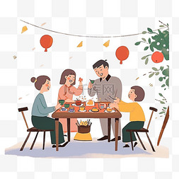 一家人吃饭图片_新年一家人团圆欢聚卡通手绘元素