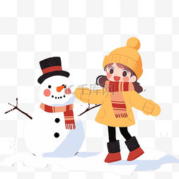 冬天雪人孩子手绘卡通元素