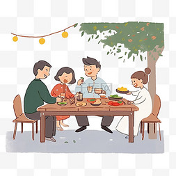 一家人吃饭图片_新年一家人手绘团圆欢聚卡通元素