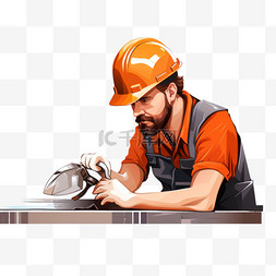 戴安全帽的人图片_戴着安全帽的人在一块金属上工作