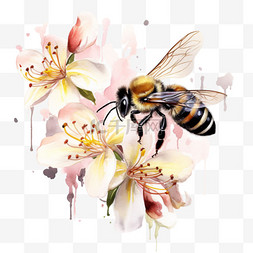 采蜜图片_艺术蜜蜂采蜜元素立体免抠图案