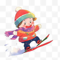 深蓝色纯色背景图片_滑雪男孩冬天卡通手绘元素