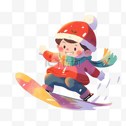 深蓝色纯色背景图片_卡通冬天手绘滑雪男孩元素