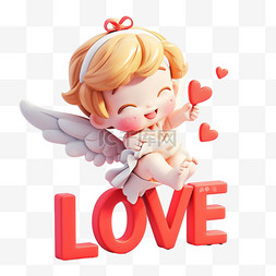 love字，艺术字图片_3D卡通可爱的小天使和LOVEPNG素材