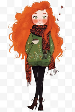 咖色的背景图片_手绘冬天时尚女孩卡通元素