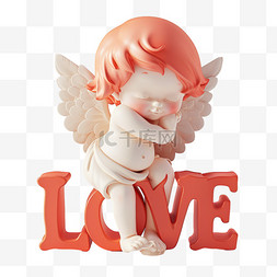 卡通艺术字图片_3D卡通可爱的小天使和LOVE免抠元素