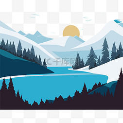 冬天日落西山装饰图图片插画