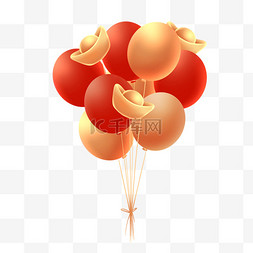 红色气球图片_新年新春喜庆红金金元宝气球png图
