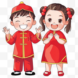 福娃图片_新年可爱孩子祝福卡通元素手绘