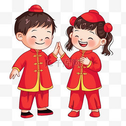 中国福娃手绘图片_新年手绘可爱孩子祝福卡通元素